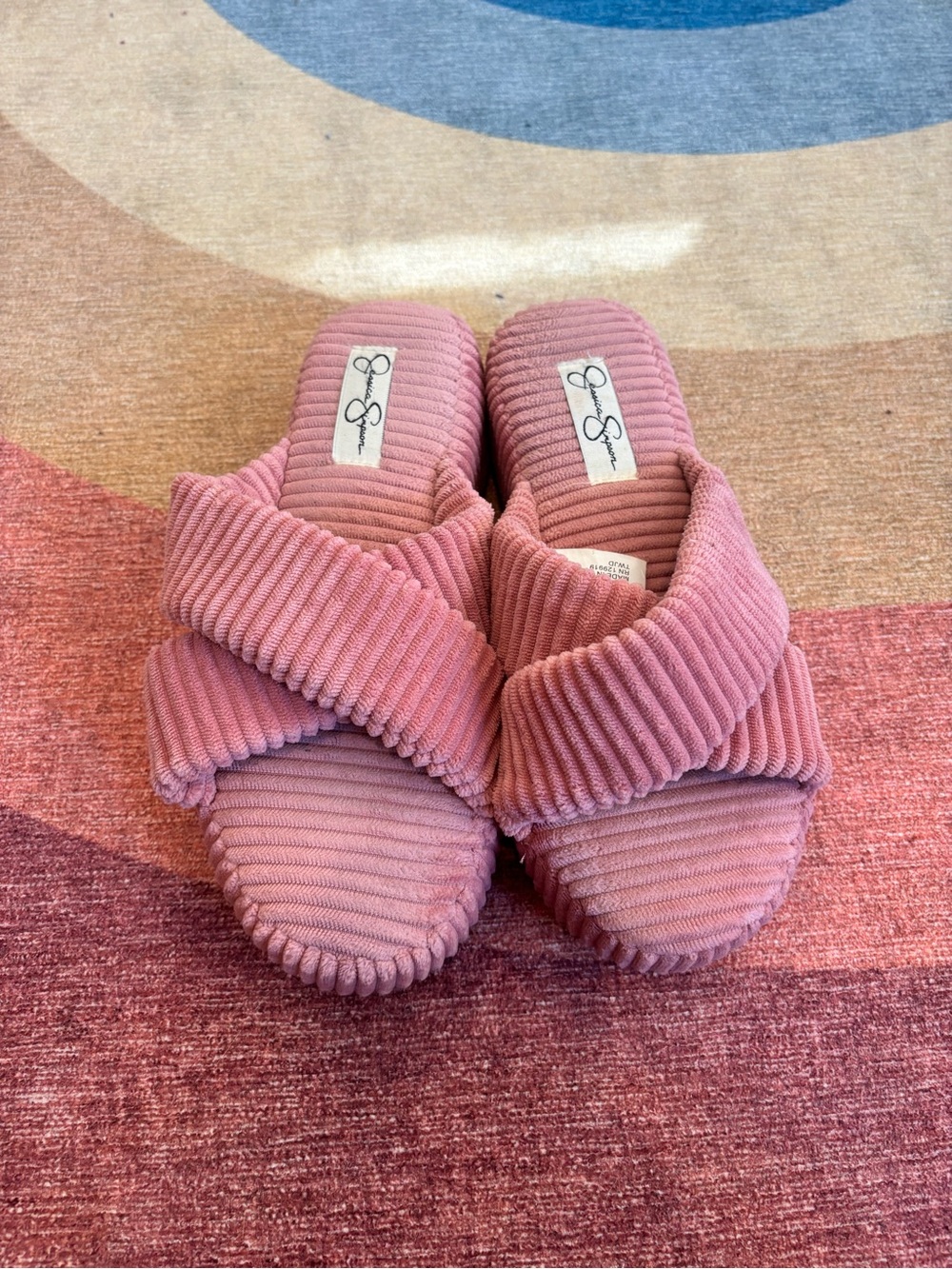 Jessica Simpson Blush Pink Corduroy Slide Sandals